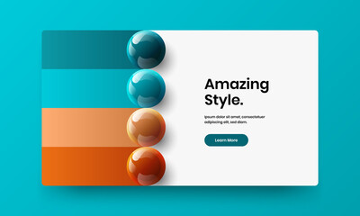 Minimalistic 3D balls pamphlet layout. Bright website design vector illustration.