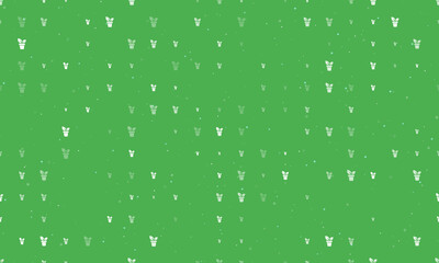 Seamless background pattern of evenly spaced white plant in pot symbols of different sizes and opacity. Vector illustration on green background with stars