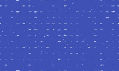 Seamless background pattern of evenly spaced white 360 degree symbols of different sizes and opacity. Vector illustration on indigo background with stars