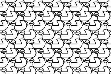 Seamless pattern completely filled with outlines of baby carriage symbols. Elements are evenly spaced. Vector illustration on white background