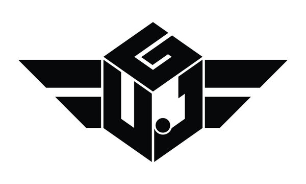 GUJ three letter gaming logo in polygon cube shape logo design vector template. wordmark logo | emblem logo | monogram logo | initial letter logo | sports logo | minimalist logo | typography logo |