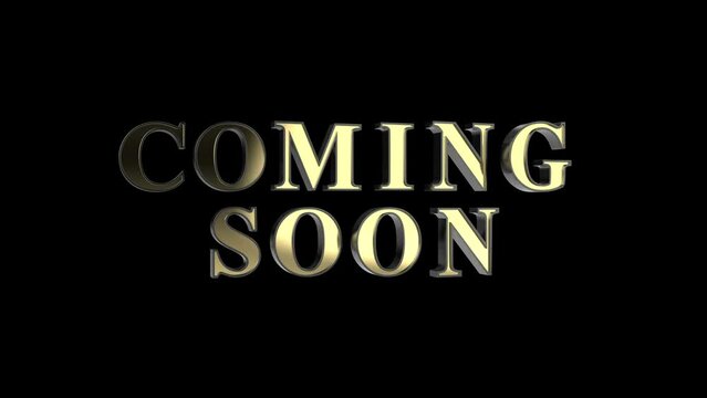 Coming soon promo animation with gold letters on black background