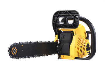 Naklejka premium Close-up of chain saw isolated on white background.