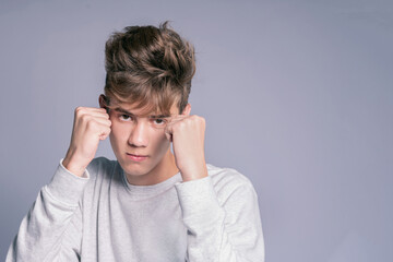 Young man in boxing pose.