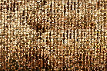Golden rainbow background from small squares. Iridescent golden glass texture background....