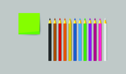Set of color wooden pencils in realistic style. Back to school template