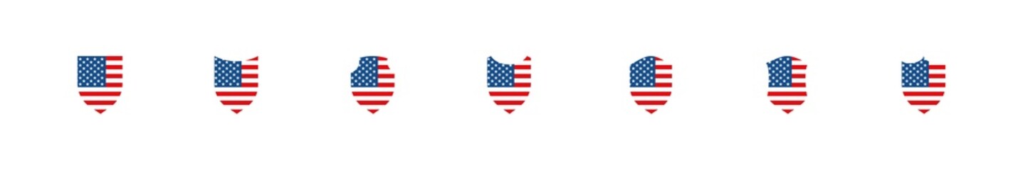 Shield with flag USA flat icon. Patriotic American badges holidays. Vector isolated illustration