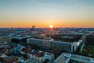 Sun Setting Behind the State Chancellory in Munich, Germany