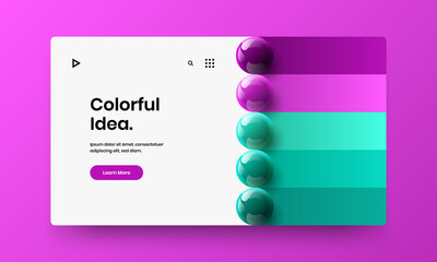 Bright realistic spheres front page illustration. Premium website vector design template.