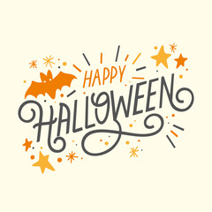 Happy Halloween vector lettering. Holiday lettering for banner. Happy Halloween poster, greeting card, party invitation. Vector illustration.