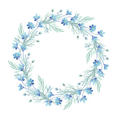 Fototapeta na wymiar Forget-me-not wreath. Watercolor clipart