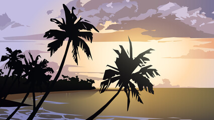 Fototapeta na wymiar Sunset beach. Vector illustration