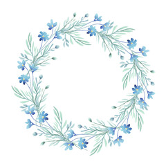 Fototapeta premium Forget-me-not wreath. Watercolor clipart