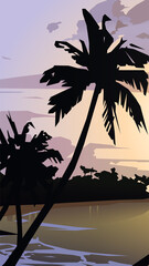 Sunset beach. Vector illustration