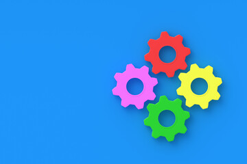 Colorful gears. Copy space. Top view. 3d render