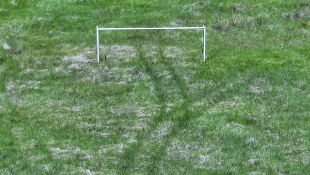 Soccer field in the town of Laru&eacute;s seen from a drone. Municipality of Bailo. The Jacetania. Huesca, Aragon, Spain, Europe