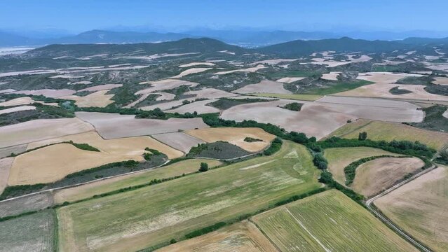 Agricultural landscape in the town of Laru&eacute;s seen from a drone. Municipality of Bailo. The Jacetania. Huesca, Aragon, Spain, Europe