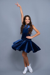 Teenager child girl dancing ballroom dance. Choreography class, dance school.