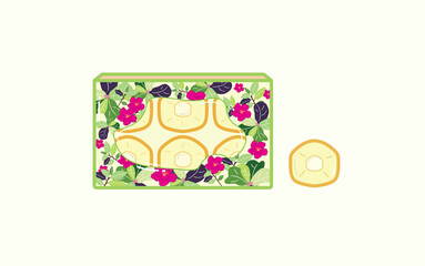 Green plant and pink flowers decoration rectangular soap gift box and one octagonal shape soap
