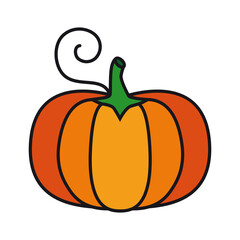 Colored pumpkin icon. A delicious and healthy vegetable. A symbol of the Halloween and harvest holidays. Vector illustration isolated on a white background for design and web.