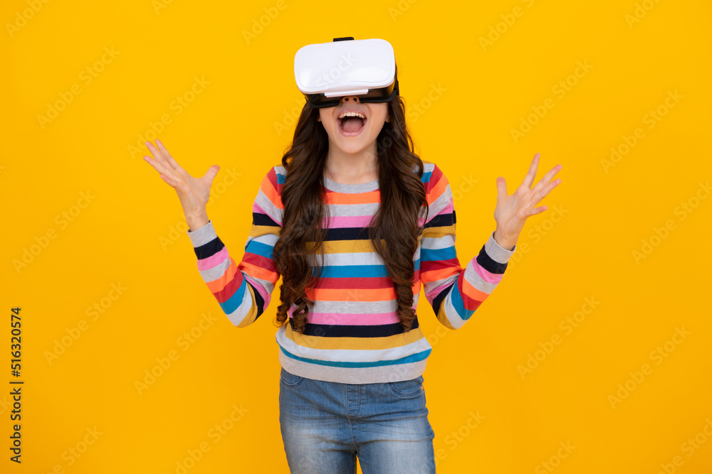 Canvas Prints amazed teenager using vr headset. kid play vr video game. digital future and innovation. child in vi