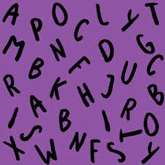 template with the image of keyboard symbols. set of letters. Surface template. fiolet purple background. Square image.