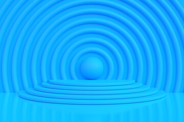 Obraz premium Podium on a blue background. Abstract geometric minimalism. 3d render illustration