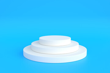 Podium on a blue background. Abstract geometric minimalism. 3d render illustration