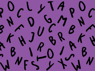 template with the image of keyboard symbols. set of letters. Surface template. fiolet purple background
