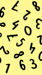 template with the image of keyboard symbols. a set of numbers. Surface template. pastel yellow background. Vertical image.