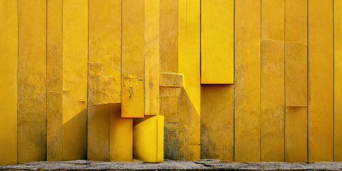 Abstract 3D-illustration illusion of natural stone, plaster. Art wall gallery.  Background of yellow tones