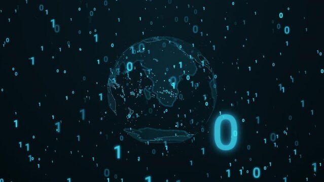 Seamless Loop Earth Digital World Hologram Technology Binary Code Random Number Economy Business Background