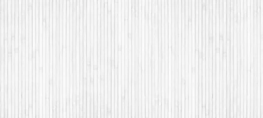 Foto op Canvas White wooden surface widescreen texture. Natural bamboo light backdrop. Whitewashed wood slat large background © JAYANNPO