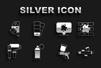 Set Paint spray can, Painting the house, gun, roller brush, Car painting and Color palette guide icon. Vector