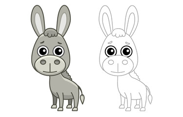 Obraz na płótnie Canvas Farm animal for children coloring book. Vector illustration of funny donkey in a cartoon style. Trace the dots and color the picture