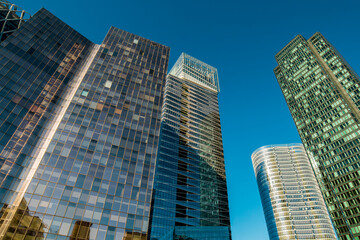 Reflective skyscrapers, business office buildings. Business and finance background of building. cityscape. skyscrapers in city. Skyscraper Business Office building. France. Paris. 