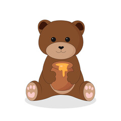 Baby bear with honey. Flat vector illustration