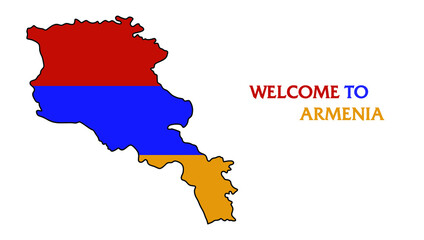 welcome to armenia stylized outline map of Armenia with national flag icon. Flag color map of Armenia vector illustration.