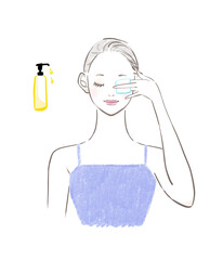 メイクを落としている女性のイラスト