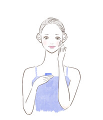 美容液をつける女性のイラスト