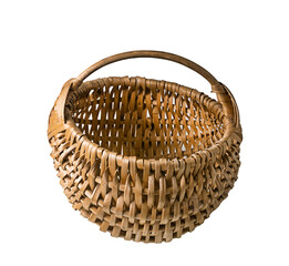 Empty wicker basket for vegetables on a white background. Isolated
