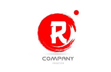 Fototapeta premium red R grunge alphabet letter logo icon design with japanese style lettering. Creative template for business and company