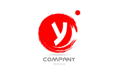 red Y grunge alphabet letter logo icon design with japanese style lettering. Creative template for business and company