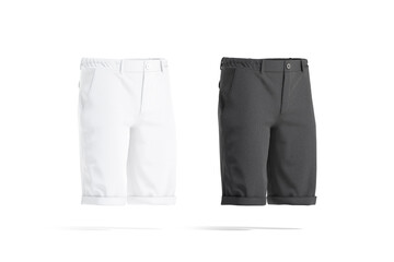 Blank black and white men shorts mockup, side view