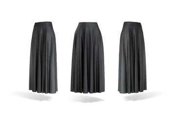 Blank black women maxi skirt mockup, front and side view - obrazy, fototapety, plakaty