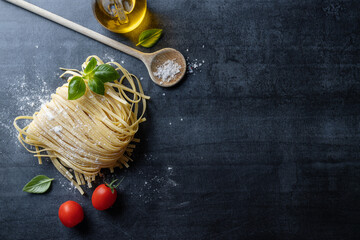 Homemade pasta on dark background
