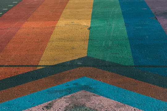 Colourful bricks footpath, Multicolor painted on outdoor path, Rainbow coloured on street, Symbol of gay, Lesbian, Bisexual and transgender, LGBT social movements
