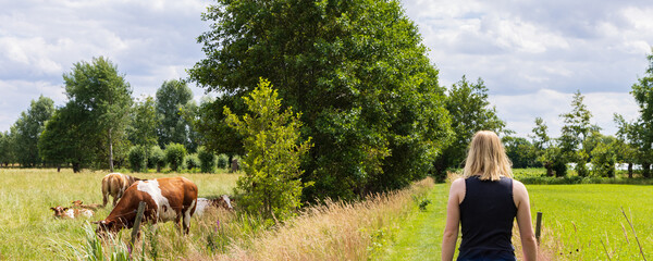Hiking trail Glindhorsterpad one of the so called Klompenpaden or Wooden clog trails in youth village De Glind in Barneveld Gelderland in The Netherlands..