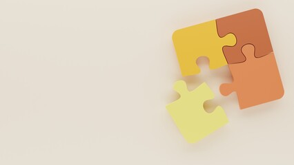 3d rendering, 3d illustration, separated jigsaw puzzle from top view point with copy space