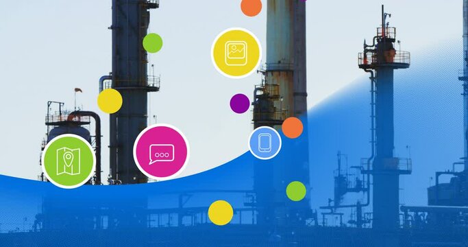 Animation of falling icons over refinery